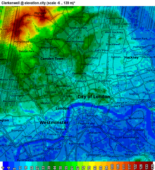 Zoom OUT 2x Clerkenwell, United Kingdom elevation map