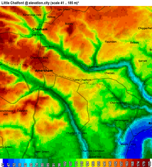 Zoom OUT 2x Little Chalfont, United Kingdom elevation map