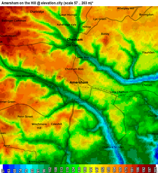 Zoom OUT 2x Amersham on the Hill, United Kingdom elevation map