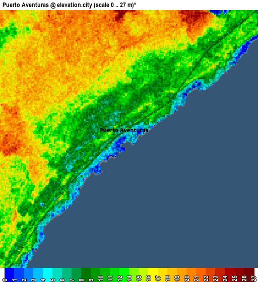 Zoom OUT 2x Puerto Aventuras, Mexico elevation map