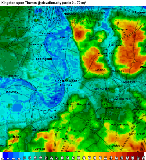 Zoom OUT 2x Kingston upon Thames, United Kingdom elevation map