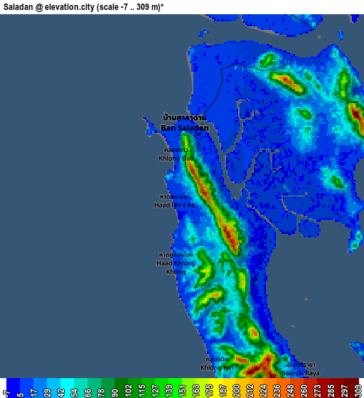 Zoom OUT 2x Saladan, Thailand elevation map