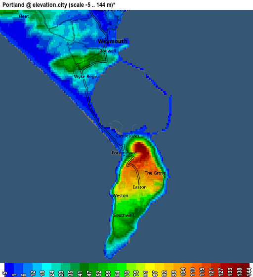 Zoom OUT 2x Portland, United Kingdom elevation map