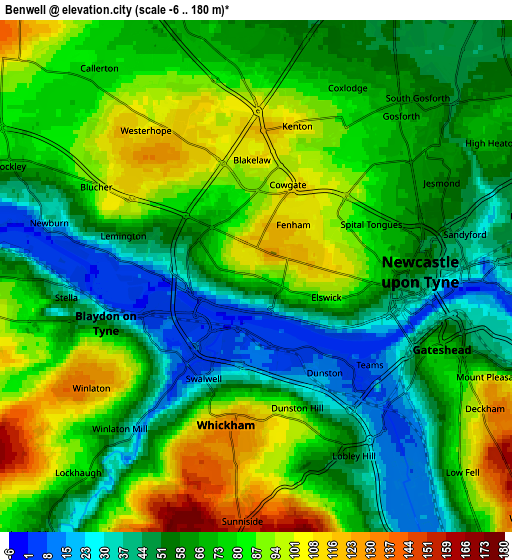 Zoom OUT 2x Benwell, United Kingdom elevation map