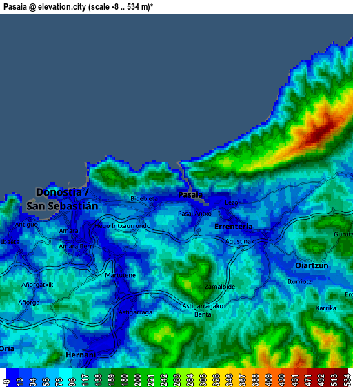 Zoom OUT 2x Pasaia, Spain elevation map