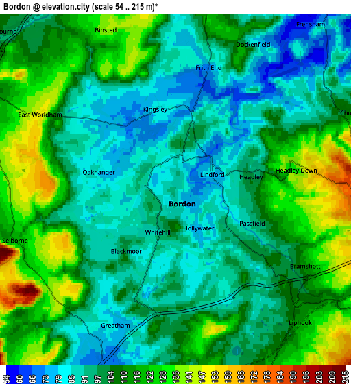 Zoom OUT 2x Bordon, United Kingdom elevation map