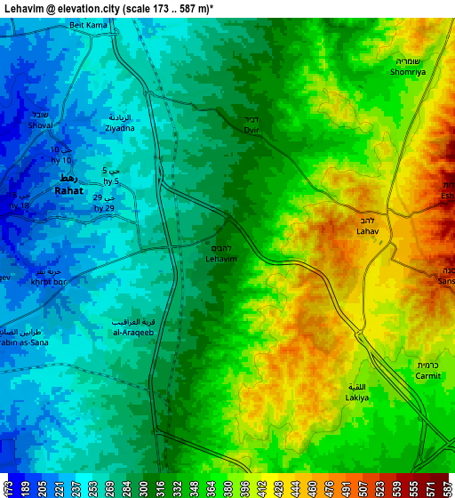 Zoom OUT 2x Lehavim, Israel elevation map