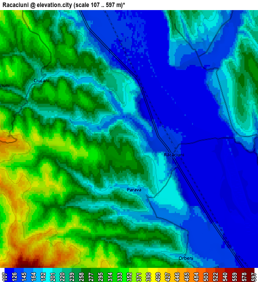 Zoom OUT 2x Răcăciuni, Romania elevation map