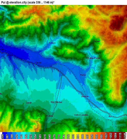 Zoom OUT 2x Pui, Romania elevation map