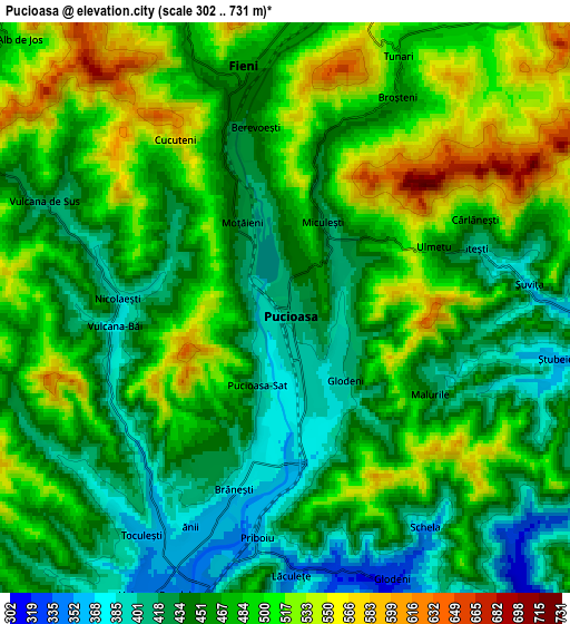 Zoom OUT 2x Pucioasa, Romania elevation map