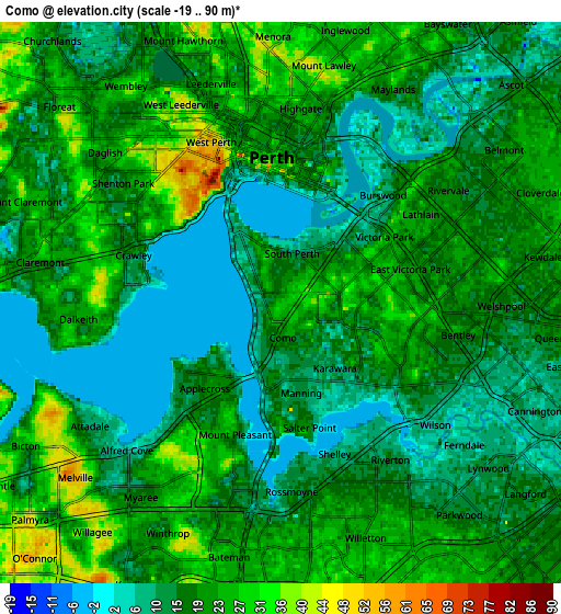 Zoom OUT 2x Como, Australia elevation map