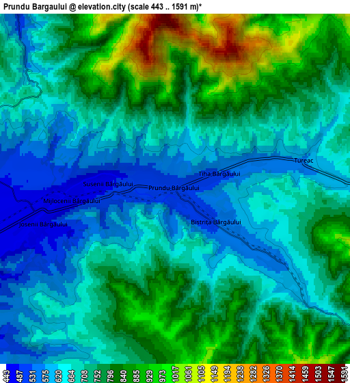 Zoom OUT 2x Prundu Bârgăului, Romania elevation map