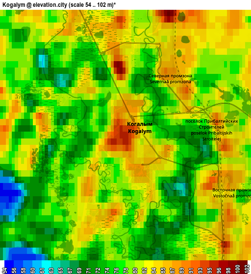 Zoom OUT 2x Kogalym, Russia elevation map