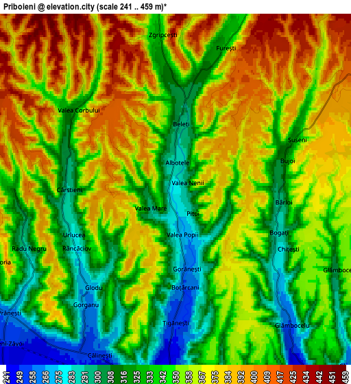 Zoom OUT 2x Priboieni, Romania elevation map