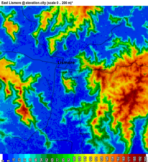 Zoom OUT 2x East Lismore, Australia elevation map