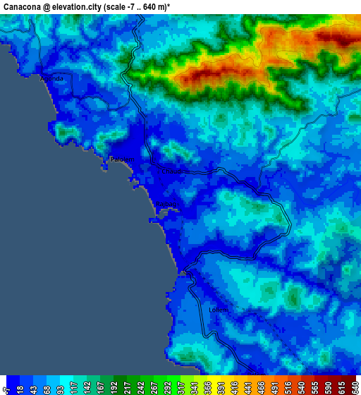 Zoom OUT 2x Canacona, India elevation map