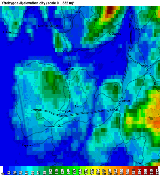 Zoom OUT 2x Ytrebygda, Norway elevation map