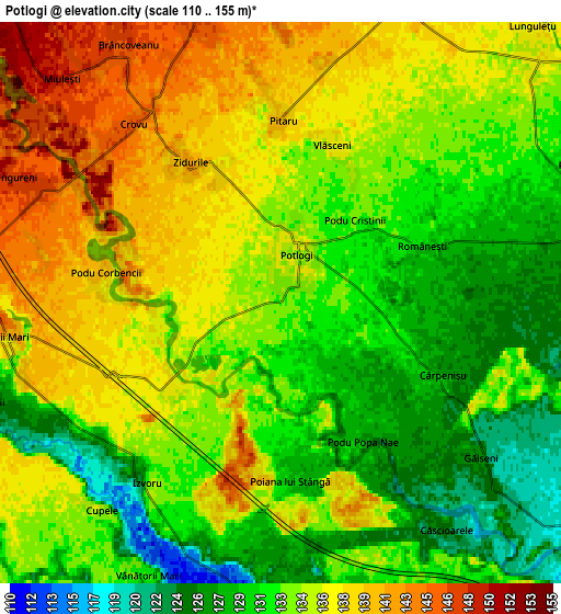 Zoom OUT 2x Potlogi, Romania elevation map