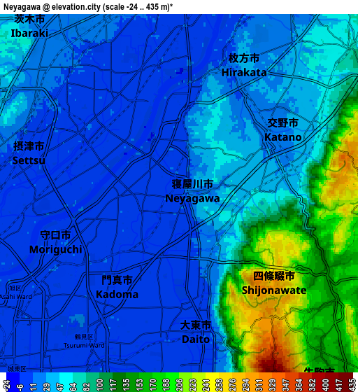 Zoom OUT 2x Neyagawa, Japan elevation map