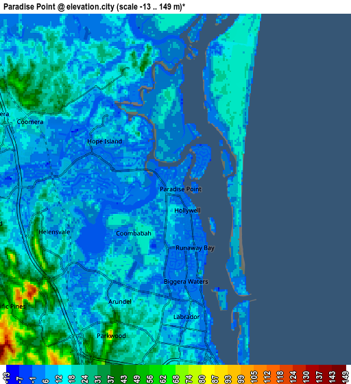 Zoom OUT 2x Paradise Point, Australia elevation map