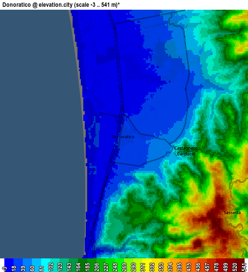 Zoom OUT 2x Donoratico, Italy elevation map