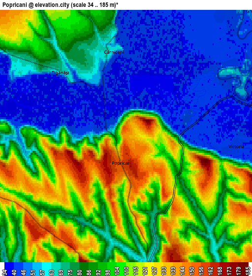 Zoom OUT 2x Popricani, Romania elevation map