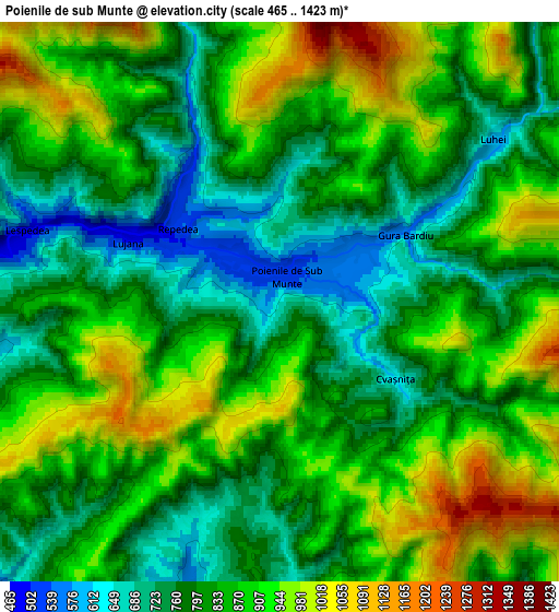 Zoom OUT 2x Poienile de sub Munte, Romania elevation map