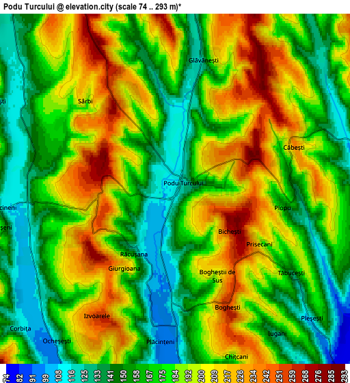 Zoom OUT 2x Podu Turcului, Romania elevation map