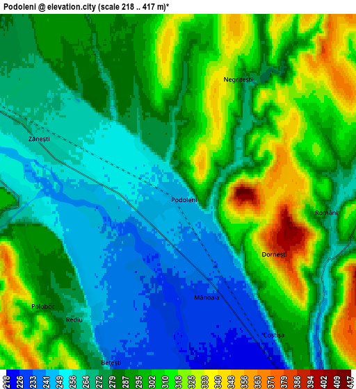 Zoom OUT 2x Podoleni, Romania elevation map