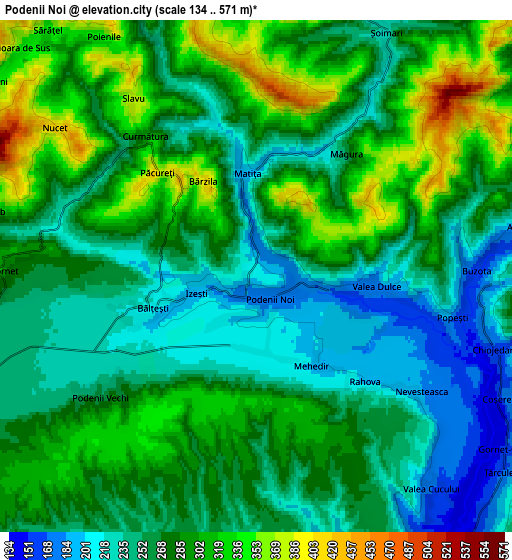 Zoom OUT 2x Podenii Noi, Romania elevation map