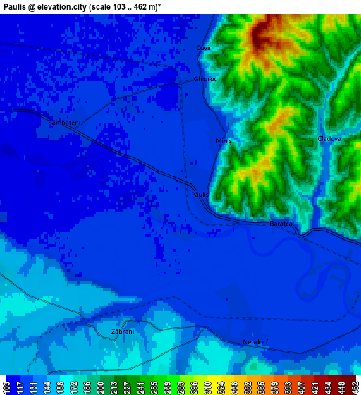 Zoom OUT 2x Păuliş, Romania elevation map