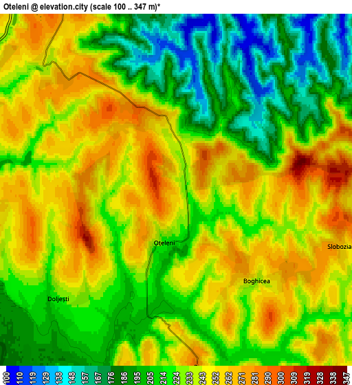Zoom OUT 2x Oţeleni, Romania elevation map