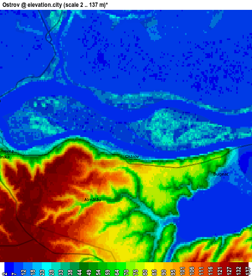 Zoom OUT 2x Ostrov, Romania elevation map