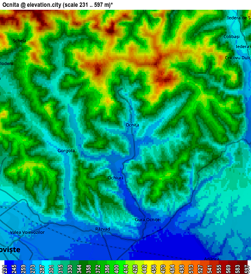 Zoom OUT 2x Ocniţa, Romania elevation map