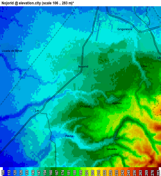 Zoom OUT 2x Nojorid, Romania elevation map