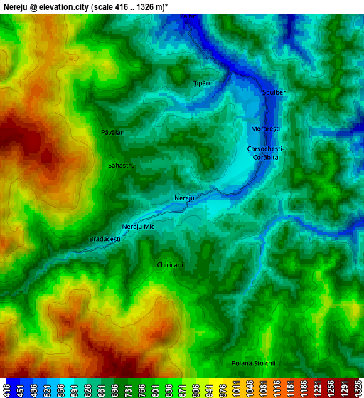 Zoom OUT 2x Nereju, Romania elevation map