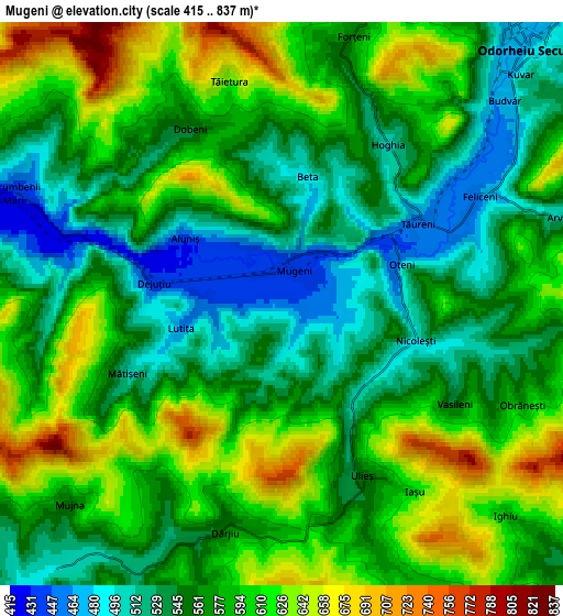 Zoom OUT 2x Mugeni, Romania elevation map