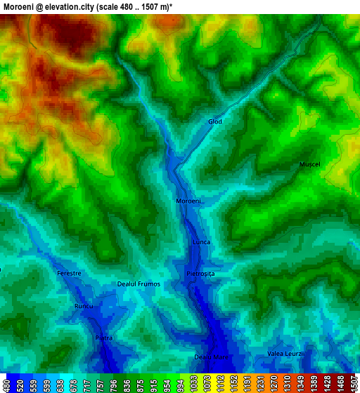 Zoom OUT 2x Moroeni, Romania elevation map