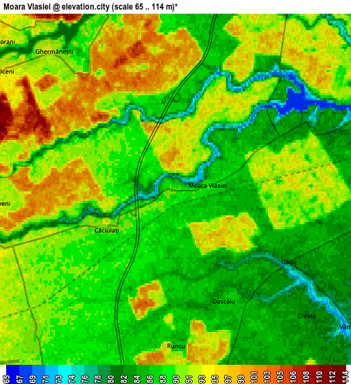 Zoom OUT 2x Moara Vlăsiei, Romania elevation map