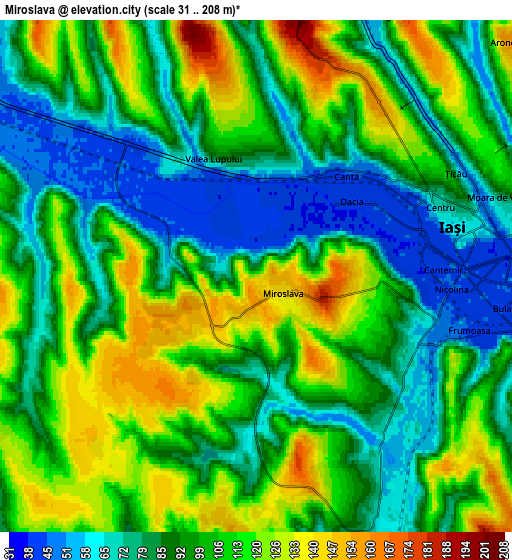 Zoom OUT 2x Miroslava, Romania elevation map