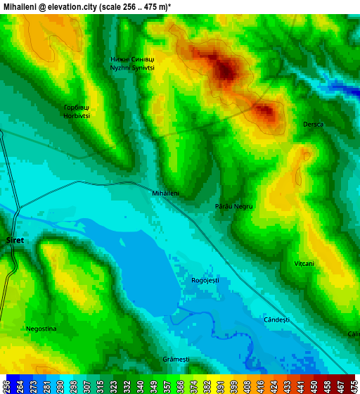 Zoom OUT 2x Mihăileni, Romania elevation map