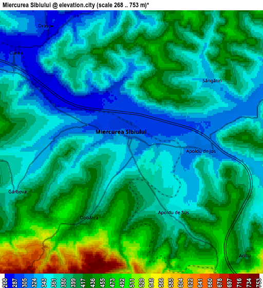 Zoom OUT 2x Miercurea Sibiului, Romania elevation map