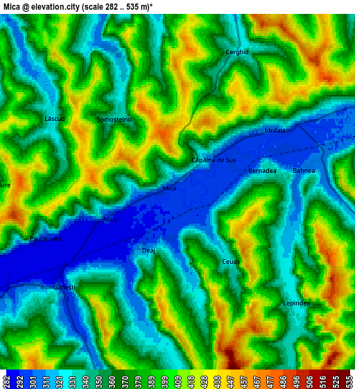 Zoom OUT 2x Mica, Romania elevation map
