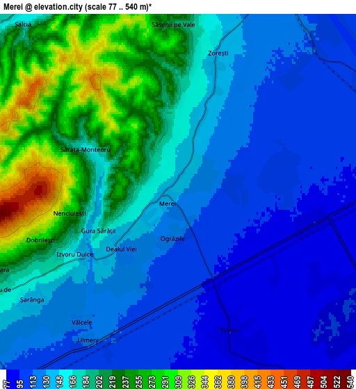 Zoom OUT 2x Merei, Romania elevation map