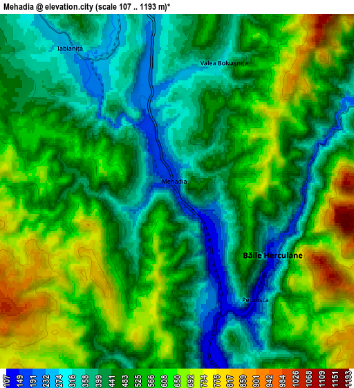 Zoom OUT 2x Mehadia, Romania elevation map