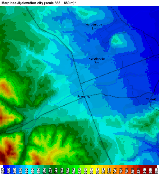 Zoom OUT 2x Marginea, Romania elevation map