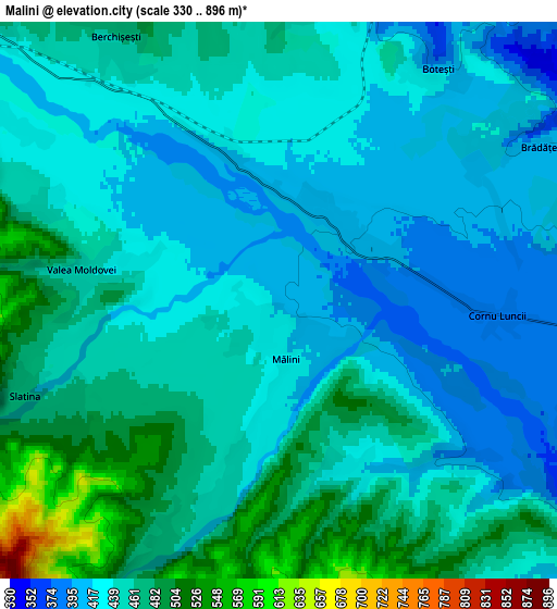 Zoom OUT 2x Mălini, Romania elevation map