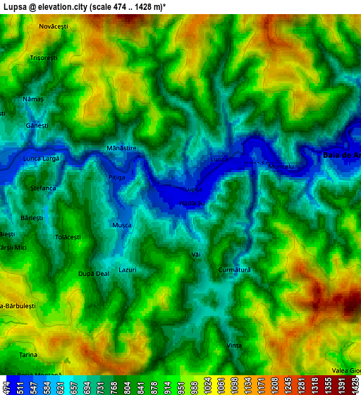 Zoom OUT 2x Lupşa, Romania elevation map