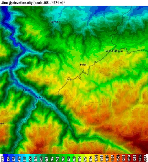 Zoom OUT 2x Jina, Romania elevation map