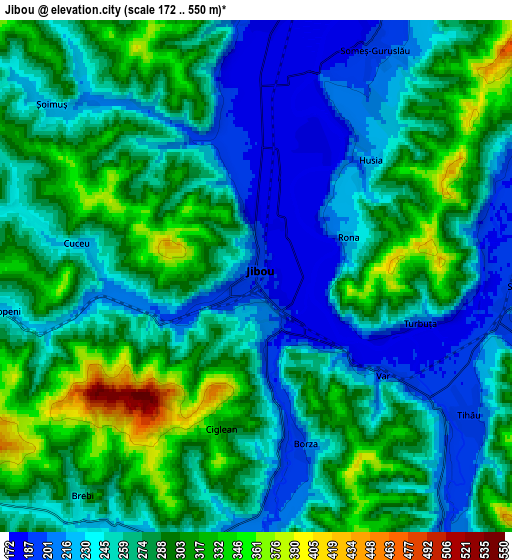 Zoom OUT 2x Jibou, Romania elevation map